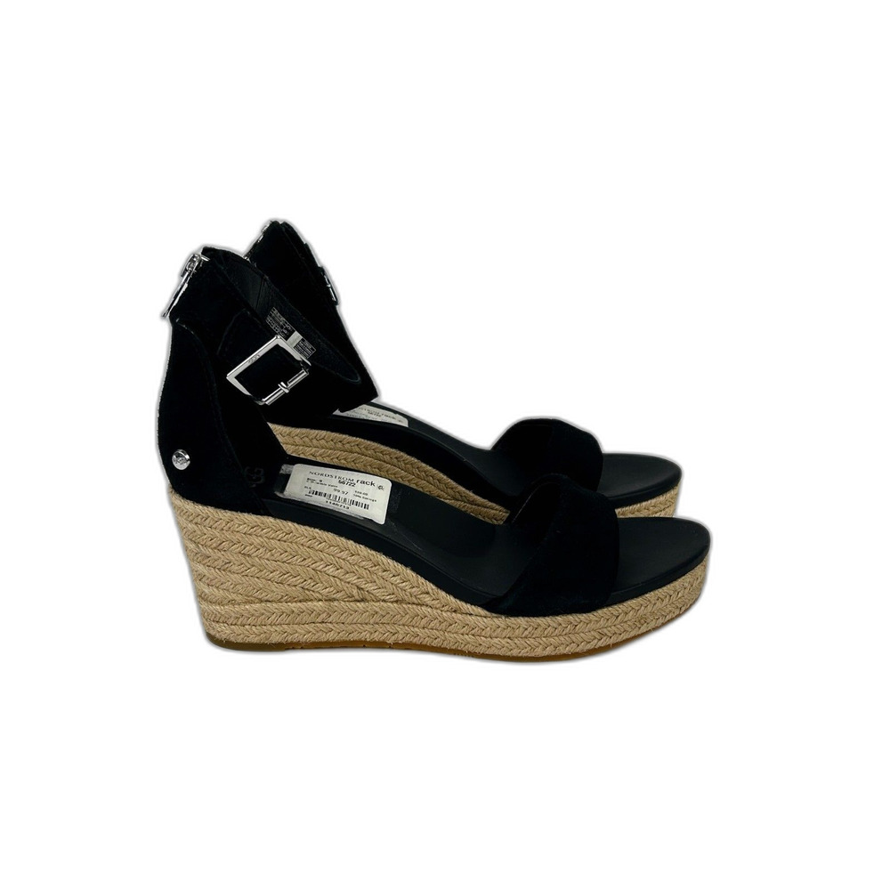 NWT UGG Aylani Wedge Sandals Espadrilles Strappy Open Toe Heels Black Suede sz 9 - Picture 1 of 14